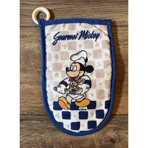 Vintage Disney Gourmet Mickey Mouse Blue Checkered Oven Mitt Pot Holder